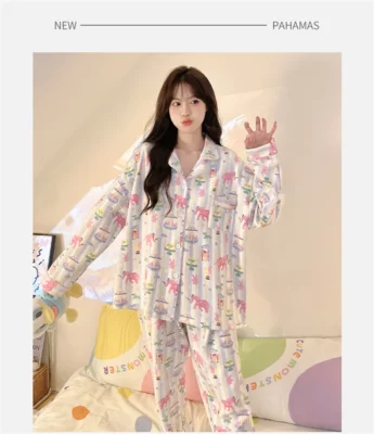 Alternative view of Sleepwear Women's Clothing Suits Autumn Thin New Cardigan Chest Pad Home Soft Simple Cozy Loose Slim Casual Casual Cool Cartoon
