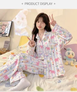 Sleepwear Women's Clothing Suits Autumn Thin New Cardigan Chest Pad Home Soft Simple Cozy Loose Slim Casual Casual Cool Cartoon