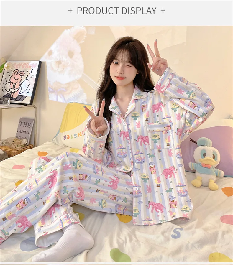 Sleepwear Women's Clothing Suits Autumn Thin New Cardigan Chest Pad Home Soft Simple Cozy Loose Slim Casual Casual Cool Cartoon