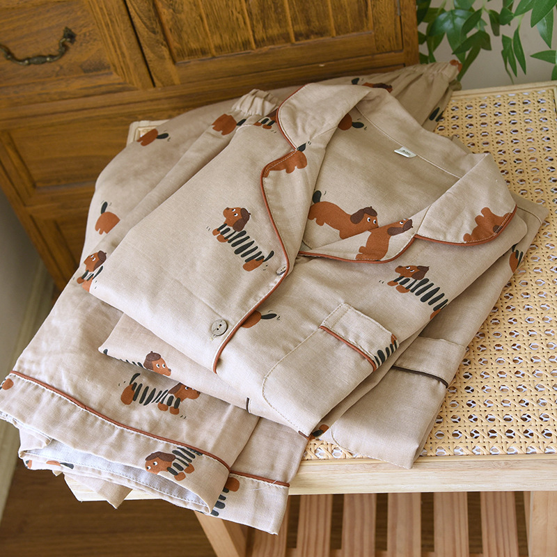 2025 New Summer Couple's Pajama Set 100% Cotton Gauze Cute Men's and Women's Short Sleeve Shorts Two Piece Set Home Clothes - Image 7