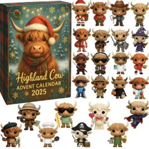 Highland Cow 3D Advent Calendar 2025 3D Highland Cow Ornaments 24 Days Christmas Countdown Calendar Christmas Advent Calendar Gift