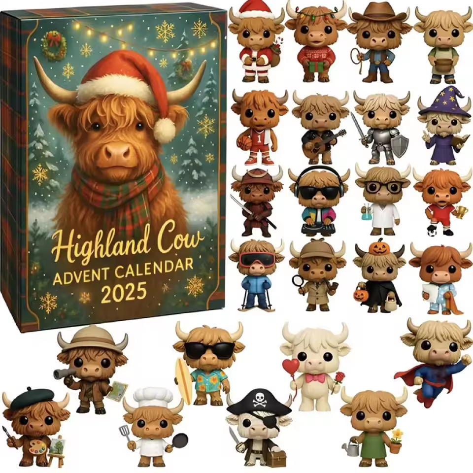 Highland Cow 3D Advent Calendar 2025 3D Highland Cow Ornaments 24 Days Christmas Countdown Calendar Christmas Advent Calendar Gift