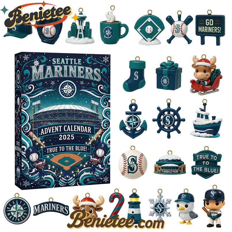 Seattle Mariners MLB Premium Advent Calendar 2025 CHRISTMAS GIFT, CHRISTMAS IDEA, Christmas Countdown Advent Calendar Gift Box with 24 Acrylic Ornaments