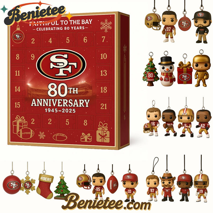 San Francisco 49ers Advent Calendar 2025 - 80th Anniversary Edition, Christmas Countdown Advent Calendar Gift Box with 24 Acrylic Ornaments - Image 2