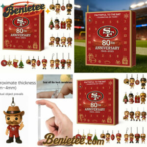 San Francisco 49ers Advent Calendar 2025 - 80th Anniversary Edition, Christmas Countdown Advent Calendar Gift Box with 24 Acrylic Ornaments