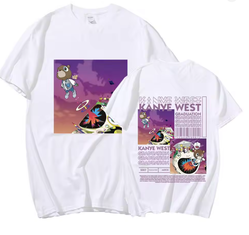 Rapper Kanye West Graduation T Shirt, Men Hip Hop Vintage Shirt, Casual Cotton Oversized Shirt Streetwear Unisex - Image 2
