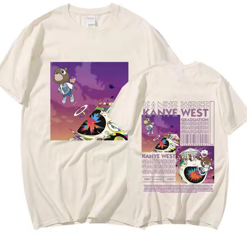 Rapper Kanye West Graduation T Shirt, Men Hip Hop Vintage Shirt, Casual Cotton Oversized Shirt Streetwear Unisex - Image 3