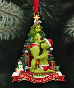 Alternative view of Personalized Green Monster Couple Christmas, The Grinch Ornament, Merry Grinchmas Ornament, Funny Grinch Monster Ornament