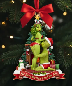 Personalized Green Monster Couple Christmas, The Grinch Ornament, Merry Grinchmas Ornament, Funny Grinch Monster Ornament