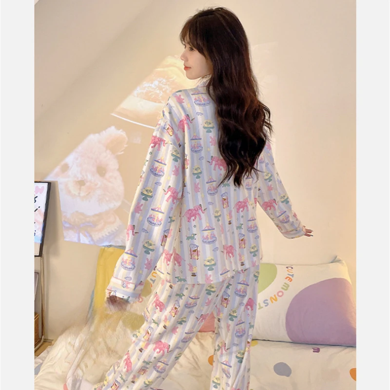 Sleepwear Women's Clothing Suits Autumn Thin New Cardigan Chest Pad Home Soft Simple Cozy Loose Slim Casual Casual Cool Cartoon - Image 5