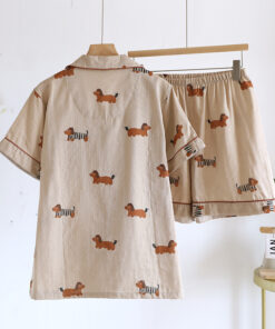 Alternative view of 2025 New Summer Couple's Pajama Set 100% Cotton Gauze Cute Men's and Women's Short Sleeve Shorts Two Piece Set Home Clothes