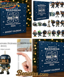 Seattle Seahawks Advent Calendar 2025 50th Anniversary Christmas Gift, Christmas Idea, Christmas Countdown Advent Calendar Gift Box with 24 Acrylic Ornaments