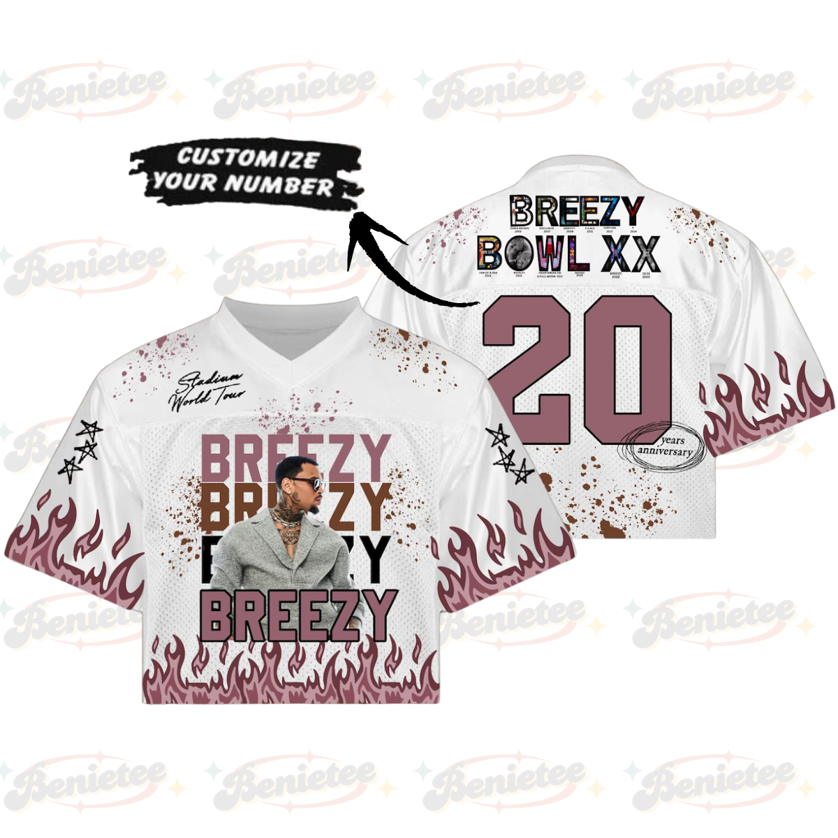 Custom Chris Brown Croptop Mesh Football, Breezy Bowl Tour 2025 Croptop Mesh Football - Image 2