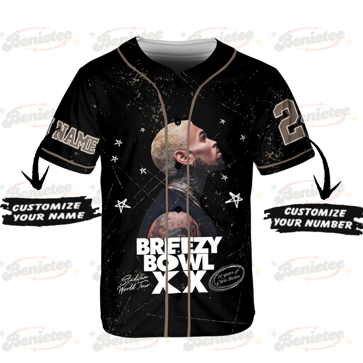 Custom Chris Brown Tour Baseball Jersey, Breezy Bowl XX Concert 2025 Baseball Jersey - Image 2