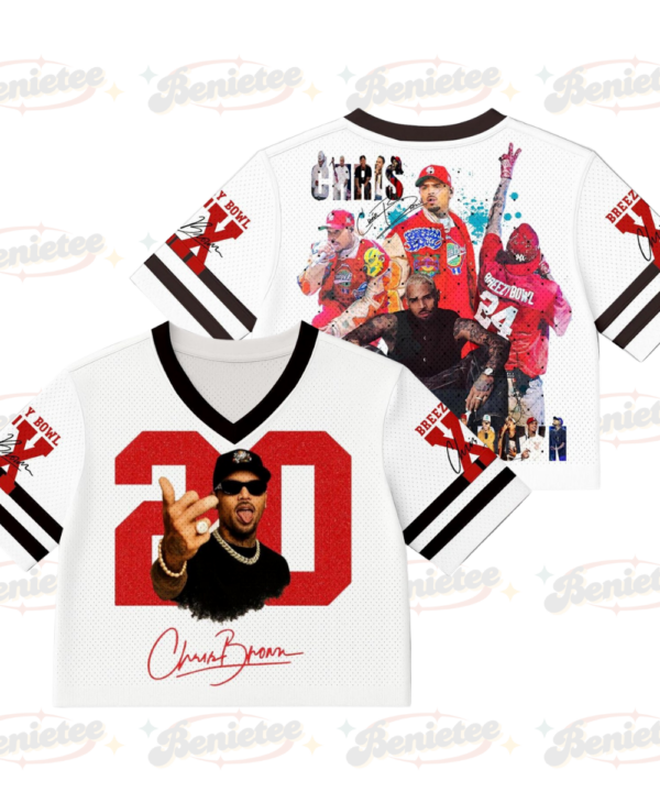 (Custom Number) Chris Brown Stadium World Tour Croptop Mesh Football, Concert 2025 Breezy Bowl XX Croptop Mesh Football