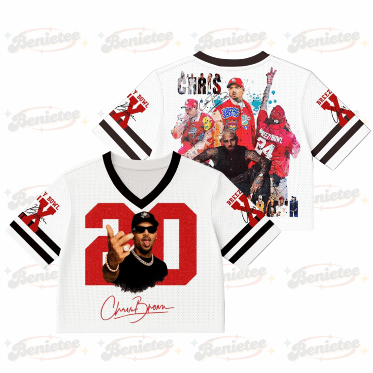 (Custom Number) Chris Brown Stadium World Tour Croptop Mesh Football, Concert 2025 Breezy Bowl XX Croptop Mesh Football