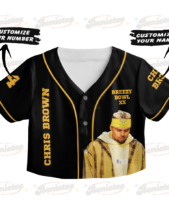 Alternative view of Personalized Chris Brown Breezy Bowl XX Croptop Baseball Jersey, Chris Brown 2025 Tour Croptop Baseball Jersey