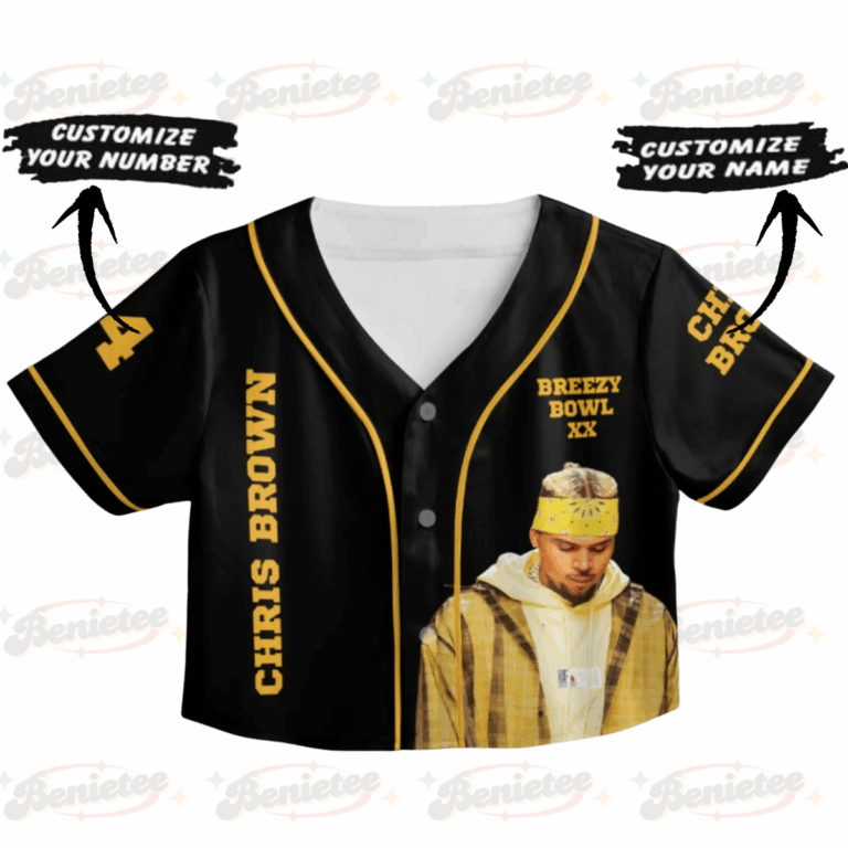 Alternative view of Personalized Chris Brown Breezy Bowl XX Croptop Baseball Jersey, Chris Brown 2025 Tour Croptop Baseball Jersey