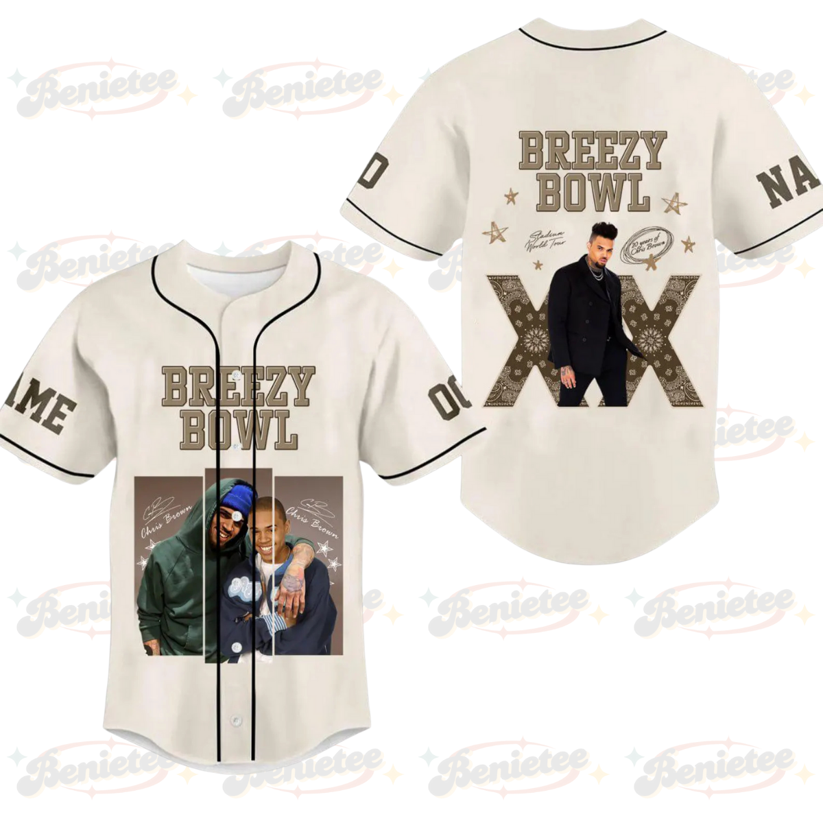 Custom Name And Number Chris Brown Tour Baseball Jersey, Breezy Bowl XX Music Tour 2025 Baseball Jersey