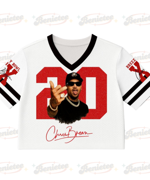 Alternative view of (Custom Number) Chris Brown Stadium World Tour Croptop Mesh Football, Concert 2025 Breezy Bowl XX Croptop Mesh Football