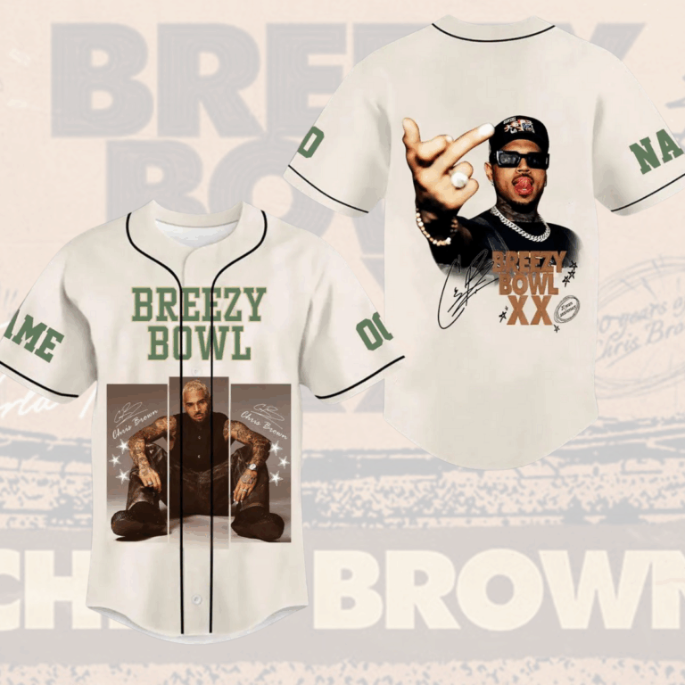 Alternative view of Custom Name And Number Chris Brown Tour Baseball Jersey, Breezy Bowl XX Music Tour 2025 Baseball Jersey