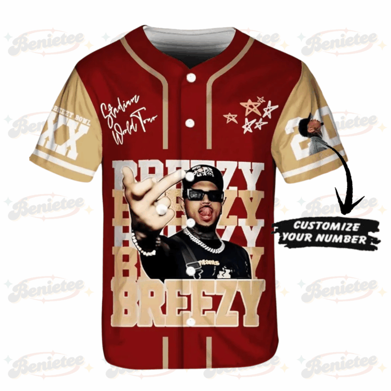 Alternative view of Custom Number Chris Brown Tour Baseball Jersey, Breezy Bowl XX Music Tour 2025 Baseball Jersey