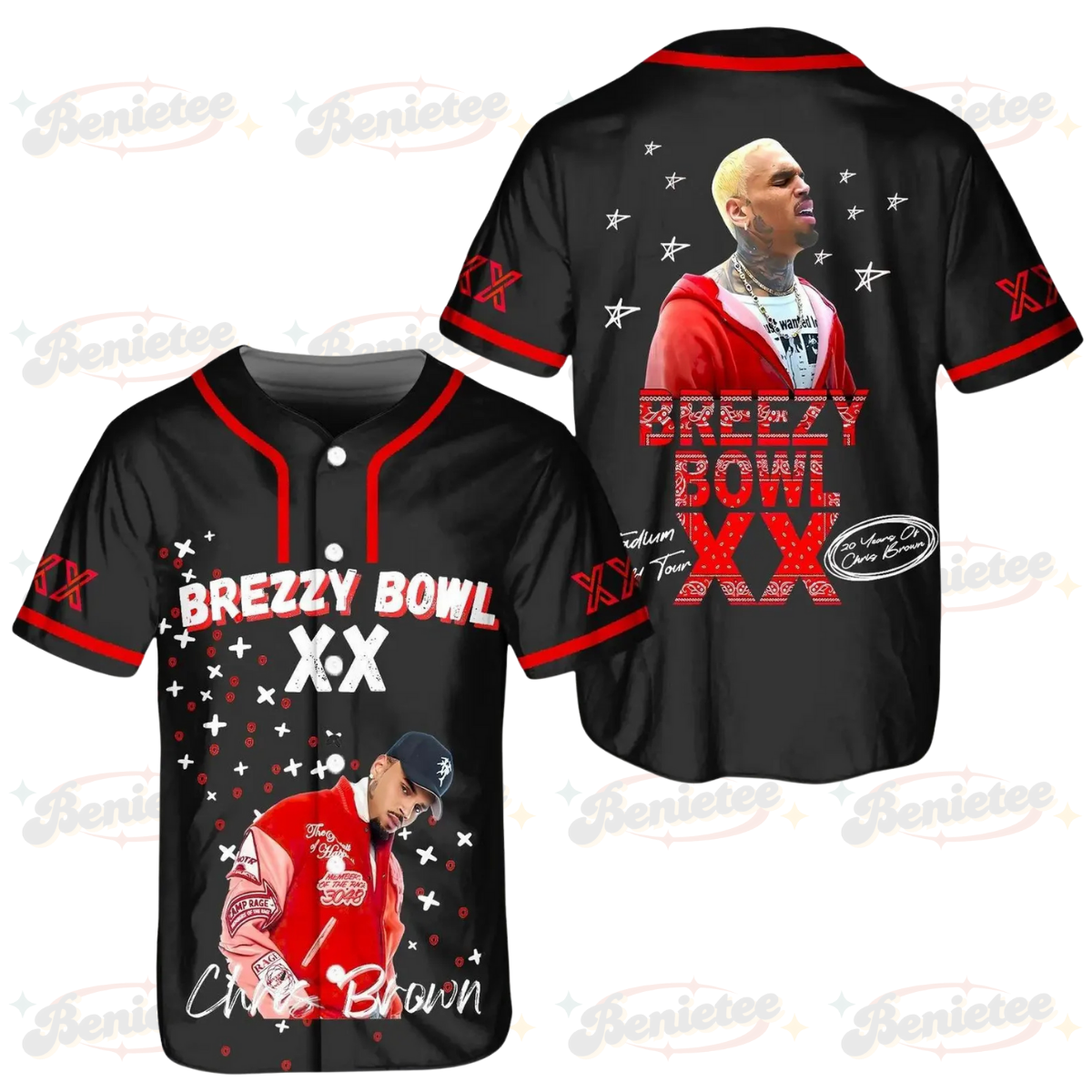 Chris Brown Tour Baseball Jersey, Breezy Bowl XX Tour 2025 Baseball Jersey