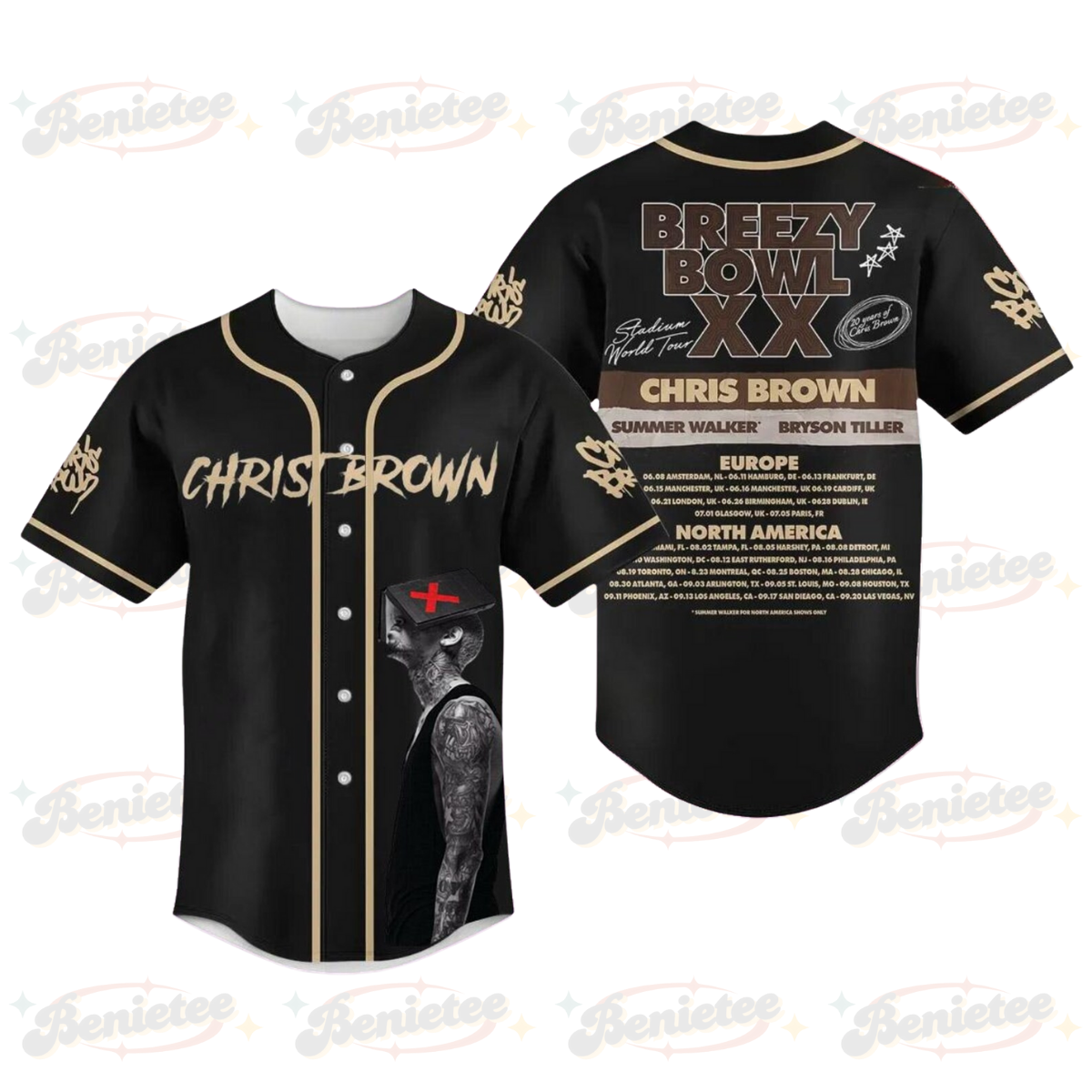 Chris Brown Baseball Jersey, Breezy Bowl XX Music Tour 2025 Baseball Jersey