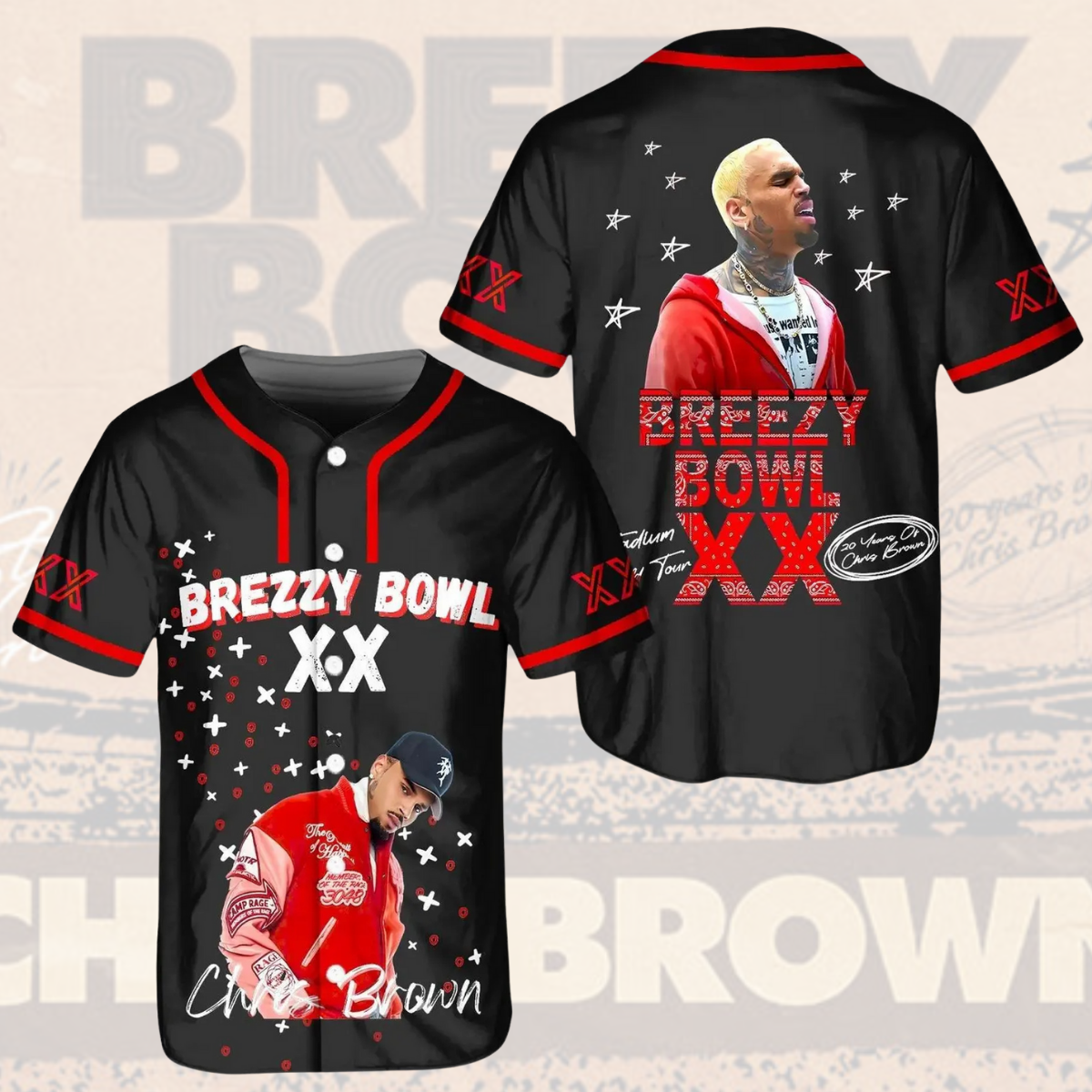 Chris Brown Tour Baseball Jersey, Breezy Bowl XX Tour 2025 Baseball Jersey - Image 4