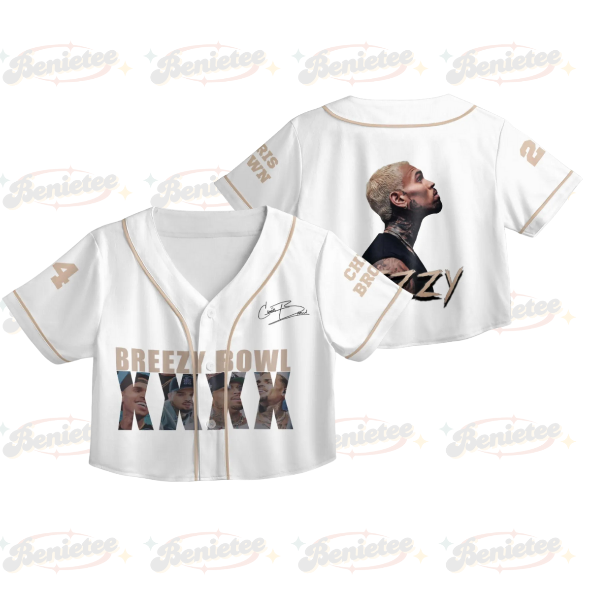 Custom Chris Brown CropTop Baseball Jersey, Breezy Bowl XX Music Tour 2025 CropTop Baseball Jersey