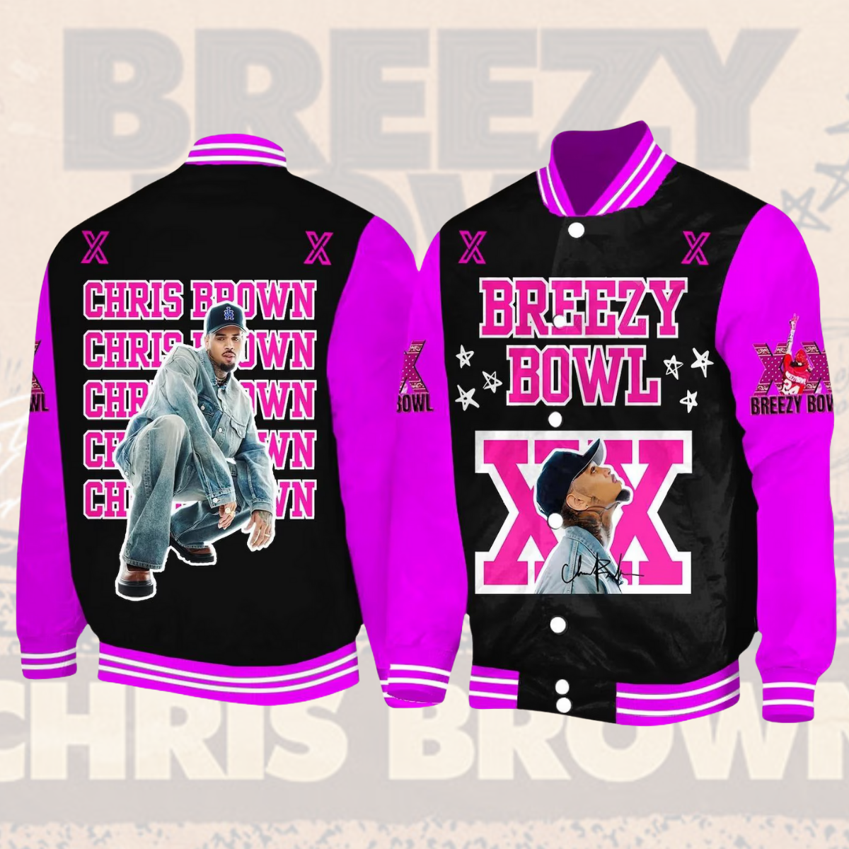 Chris Brown Baseball Jacket, Breezy Bowl XX Music Tour 2025 BaseBall Jacket - Image 2