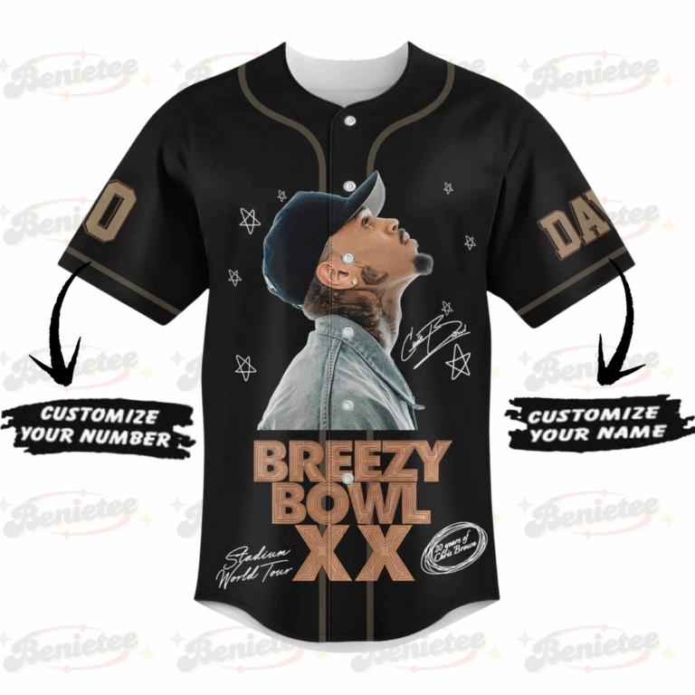 Alternative view of Personalized Chris Brown Tour 2025 Baseball Jersey, Chris Brown Breezy Bowl Baseball Jersey