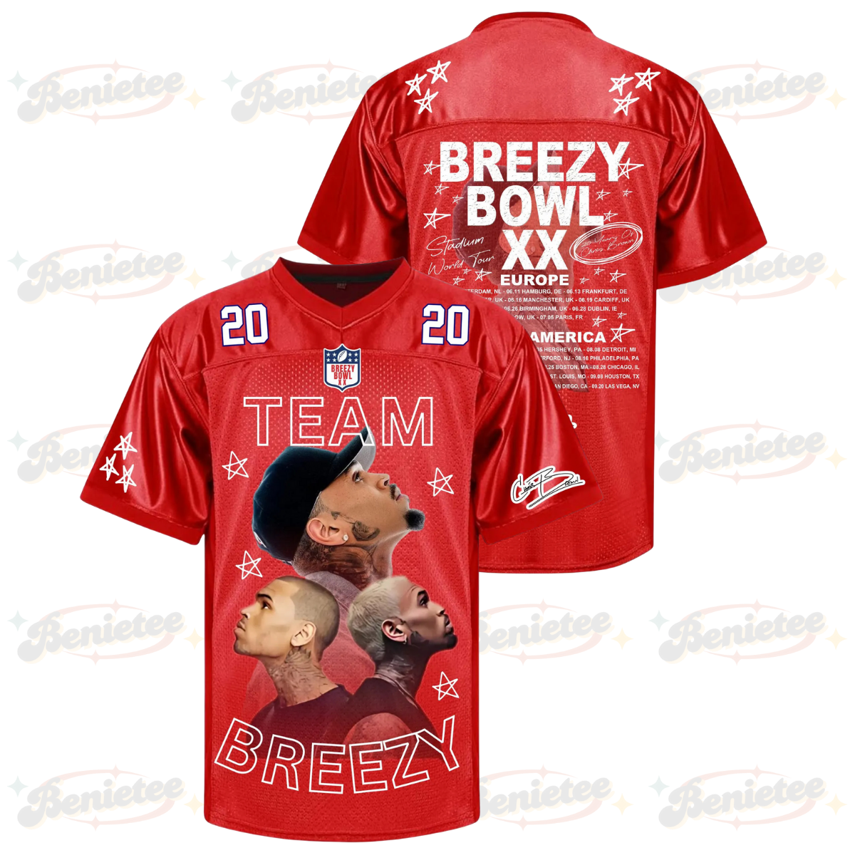Custom Chris Brown Breezy Bowl Football Jersey, Breezy Bowl XX Tour 2025 Football Jersey, Team Breezy XX Fan Jersey