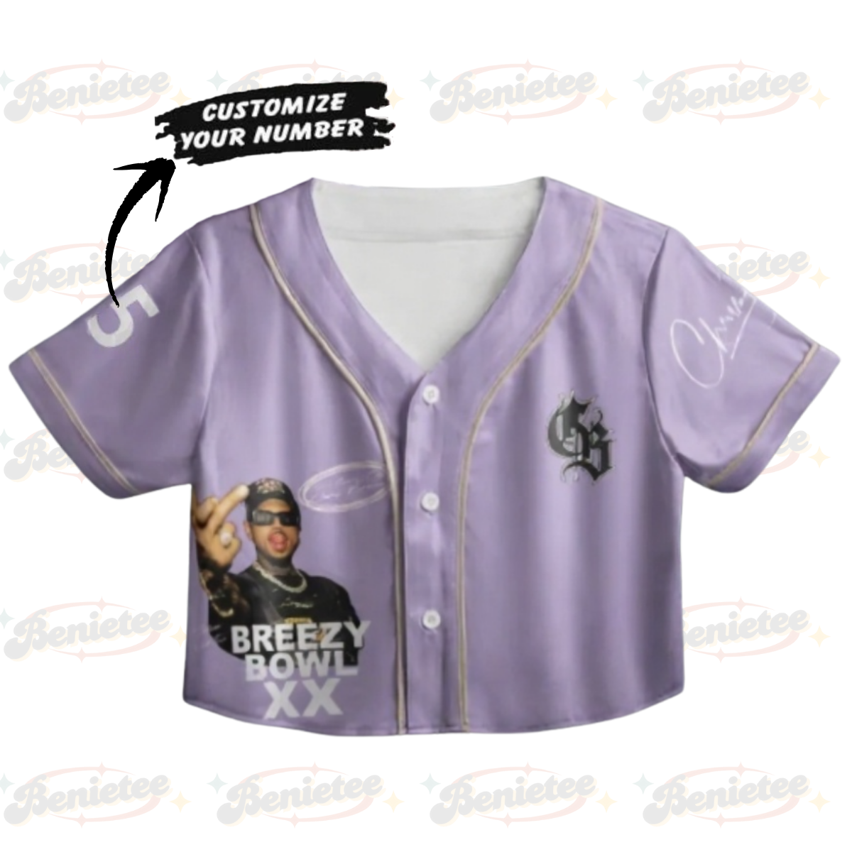 Custom Chris Brown Croptop Baseball Jersey, Chris Brown Fans, Summer 2025 Breezy Bowl XX - Image 2