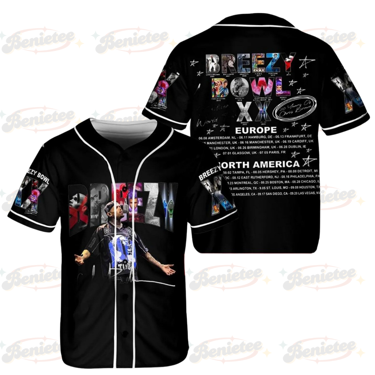 Chris Brown Tour Baseball Jersey, Breezy Bowl XX Tour 2025 Baseball Jersey