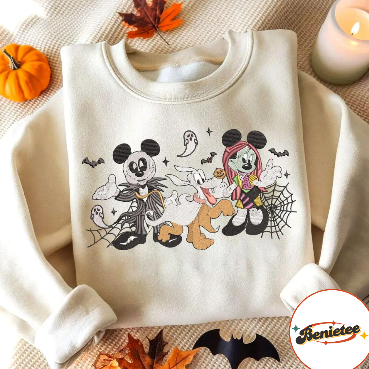 Embroidered Mickey Minnie Jack Skellington Sally Halloween Sweatshirt, The Nightmare Before Christmas Disneyland Embroidery Shirt - Image 4