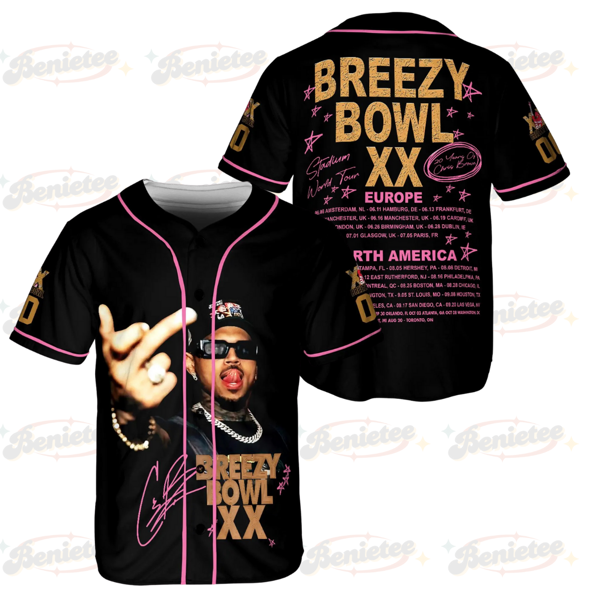 Custom Chris Brown Tour Jersey, Breezy Bowl XX 2025 Baseball Shirt
