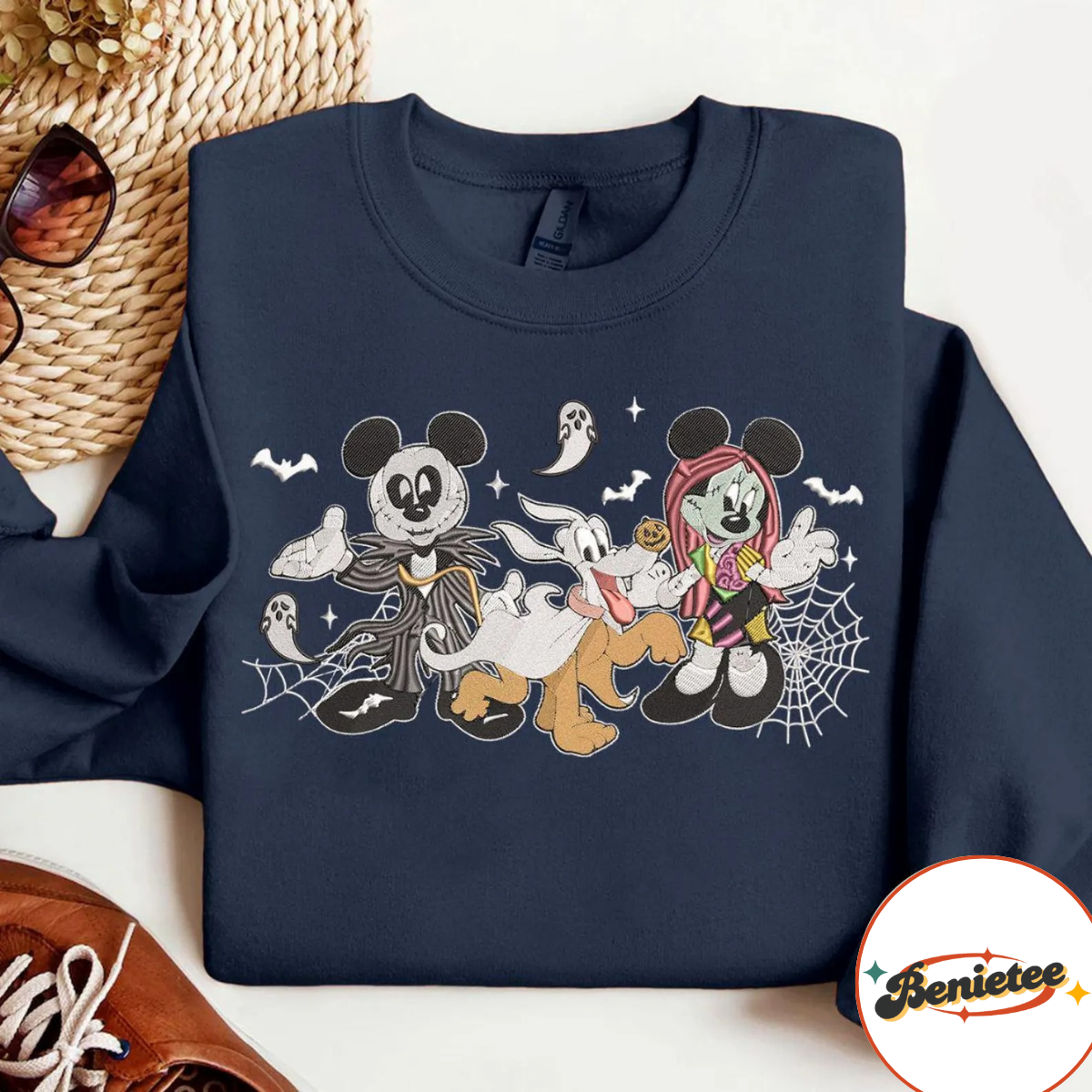 Embroidered Mickey Minnie Jack Skellington Sally Halloween Sweatshirt, The Nightmare Before Christmas Disneyland Embroidery Shirt - Image 3