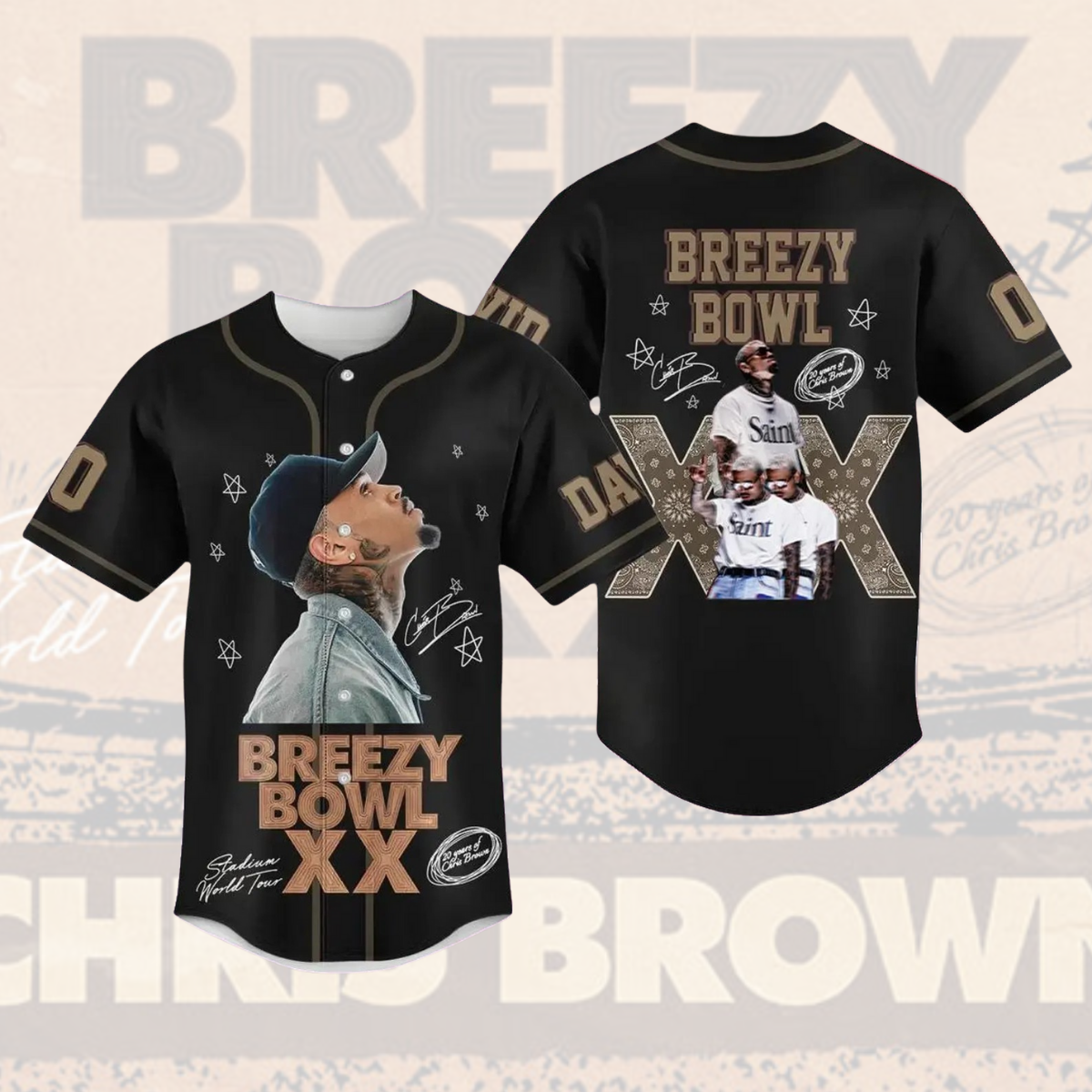 Custom Chris Brown Tour Baseball Jersey, Breezy Bowl XX Tour 2025 Baseball Jersey - Image 3