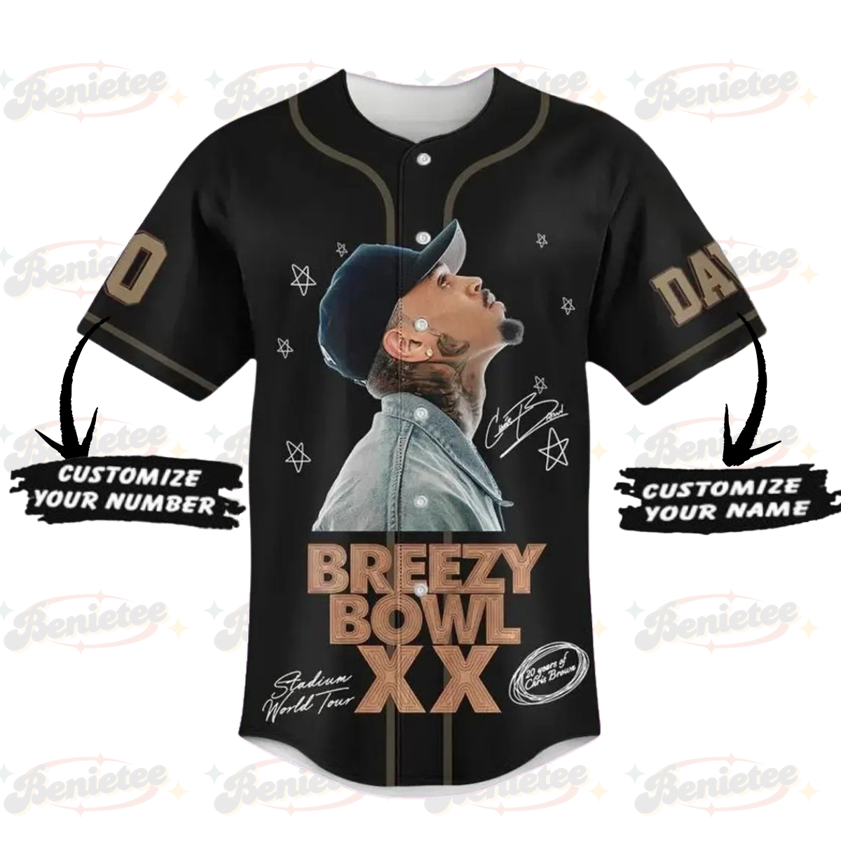 Custom Chris Brown Tour Baseball Jersey, Breezy Bowl XX Tour 2025 Baseball Jersey - Image 2