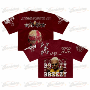 Chris Brown Croptop Mesh Football, R&B Concert Merch Brown Breezy Bowl XX Tour 2025 Jersey For Girl Fans Gift