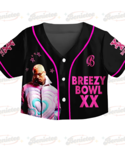 Alternative view of Chris Brown CropTop Baseball Jersey, Breezy Bowl XX Music Tour 2025 CropTop Baseball Jersey