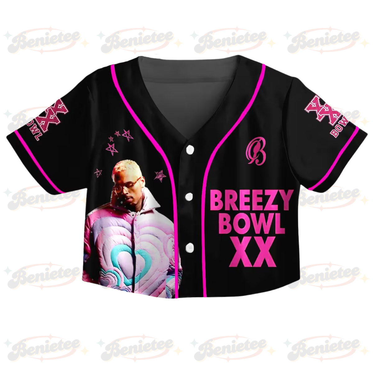 Chris Brown CropTop Baseball Jersey, Breezy Bowl XX Music Tour 2025 CropTop Baseball Jersey - Image 2