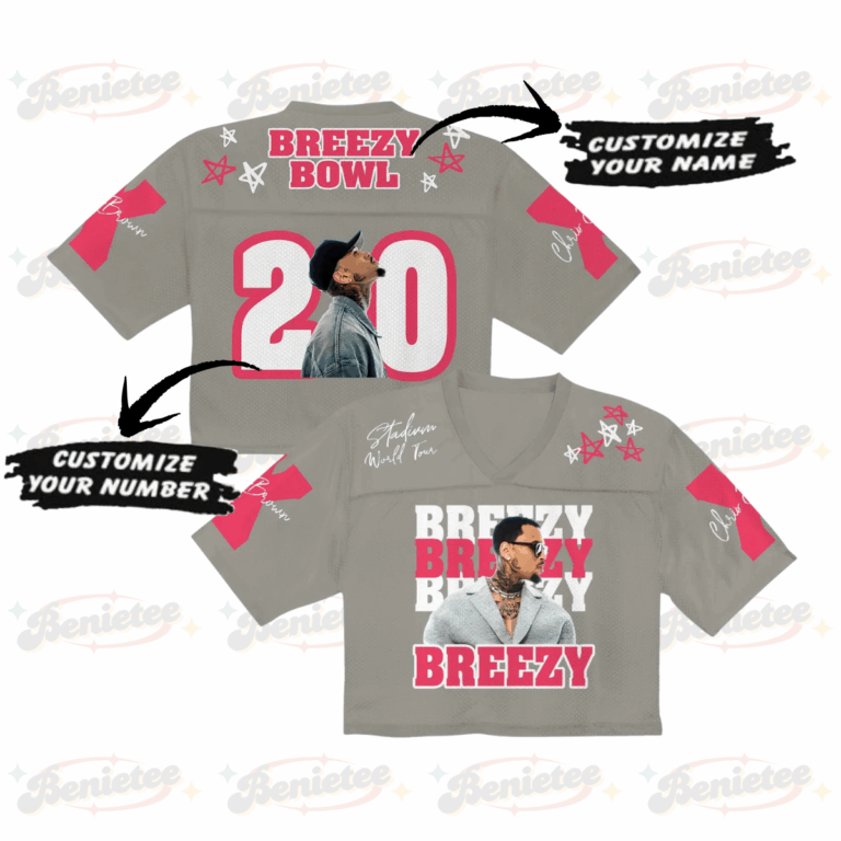 Alternative view of Personalized Chris Brown Croptop Mesh Football, R&B Concert Merch Brown Breezy Bowl XX Tour 2025 Croptop Mesh Football