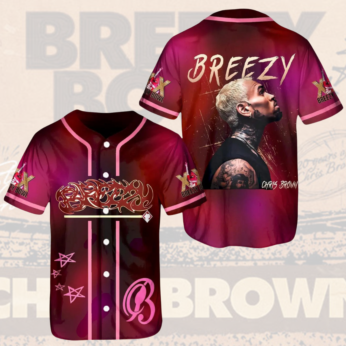 Chris Brown Tour Baseball Jersey, Breezy Bowl XX Music Tour 2025 Baseball Jersey - Image 3