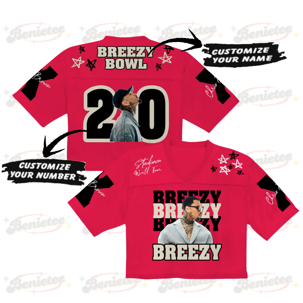 Personalized Chris Brown Croptop Mesh Football, R&B Concert Merch Brown Breezy Bowl XX Tour 2025 Croptop Mesh Football - Image 2