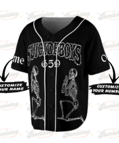 Alternative view of Custom Suicideboys “Grey Day” Tour Baseball Jersey, Horrorcore G59 Skeleton Baseball Jersey