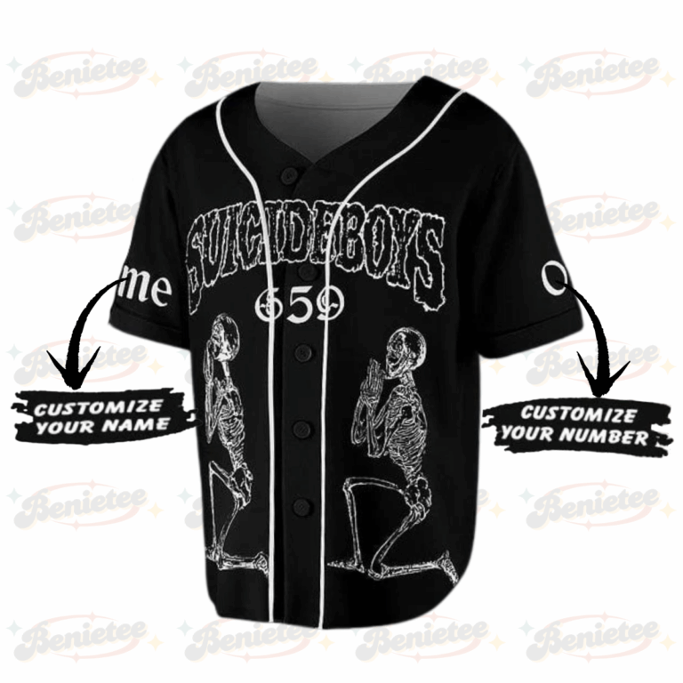 Alternative view of Custom Suicideboys “Grey Day” Tour Baseball Jersey, Horrorcore G59 Skeleton Baseball Jersey