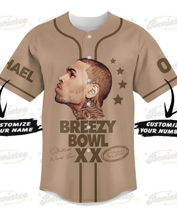 Alternative view of Personalized Breezy Bowl XX Tour 2025 Baseball Jersey, Chris Brown Breezy Bowl XX Baseball Jersey