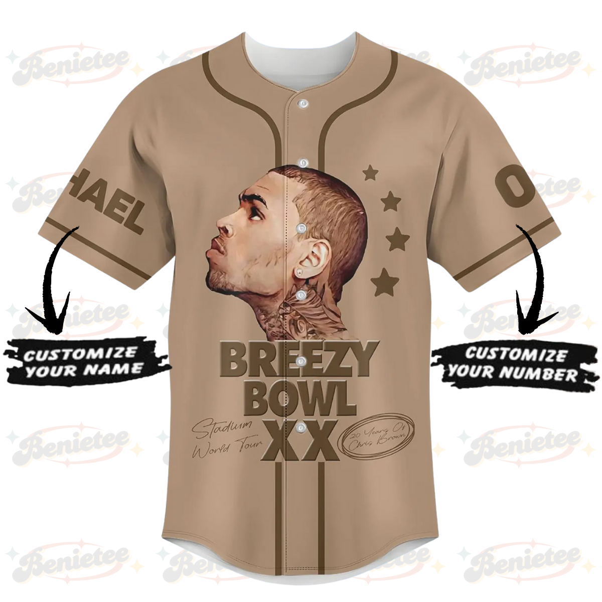 Personalized Breezy Bowl XX Tour 2025 Baseball Jersey, Chris Brown Breezy Bowl XX Baseball Jersey - Image 2